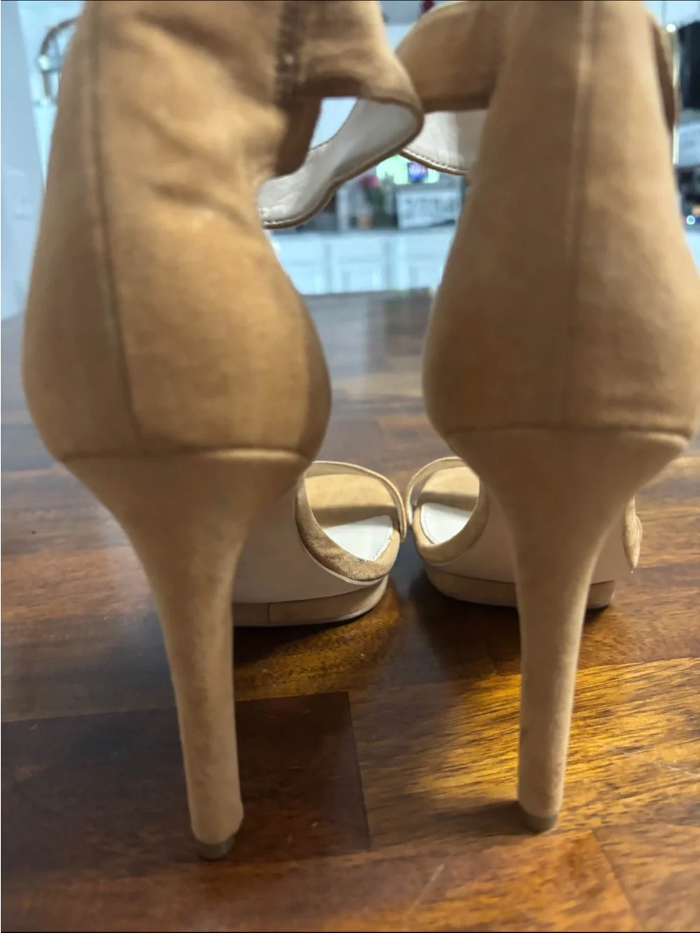 Calvin Klein Cognac Suede Ankle-Strap Open-Toe Heels